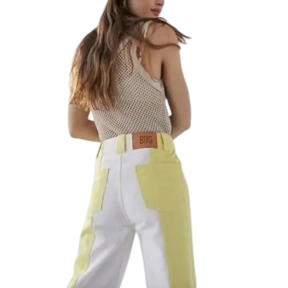 BDG URBAN OUTFITTERS Colorblock Wide Leg Jeans 25 Yellow White Y2K High Waist - Picture 3 of 15
